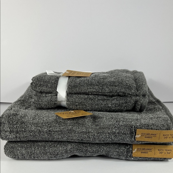 4 Pc Common Thread Bamboo Bath Towel Set Dark Grey Eco Melange NEW - Picture 1 of 8
